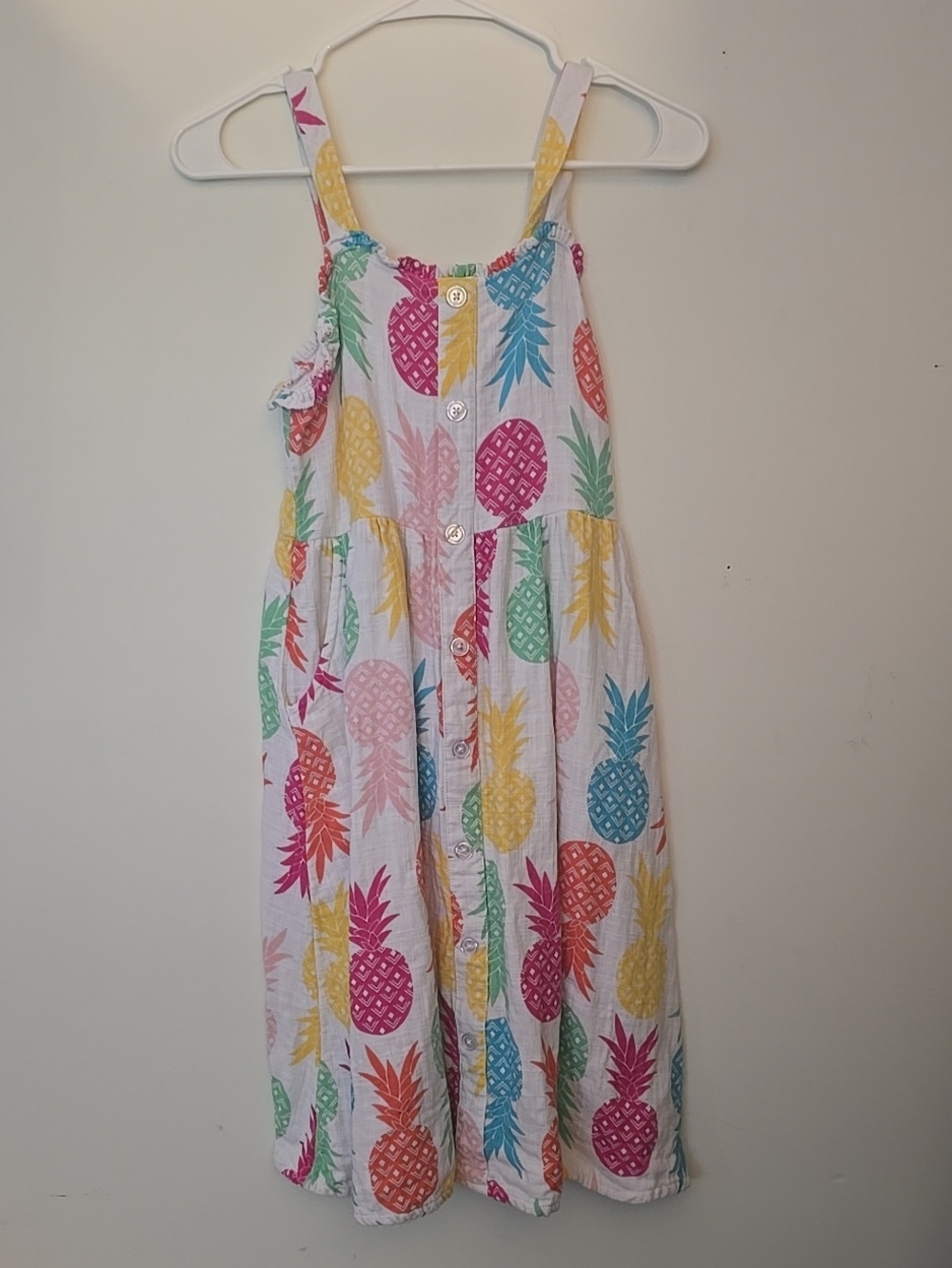 Girls' Pineapple Print Sundress - White with Multicolor Pineapples